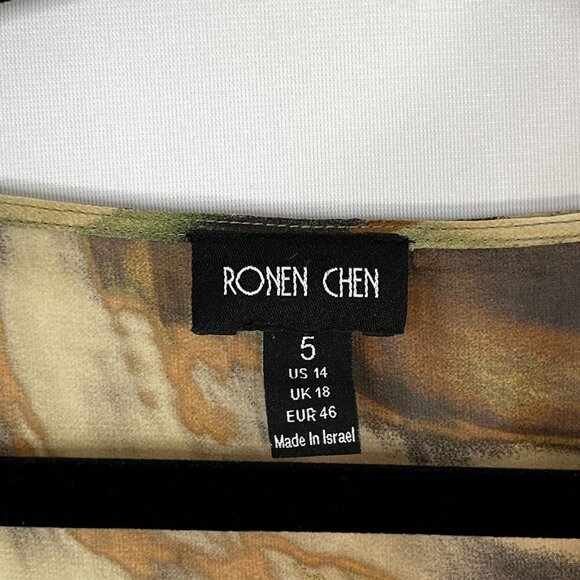 Ronen Chen Animal Print Stripe V-Neck‎ Long Sleeve Tunic Blouse Sheer 5/ US 14 - Picture 6 of 9